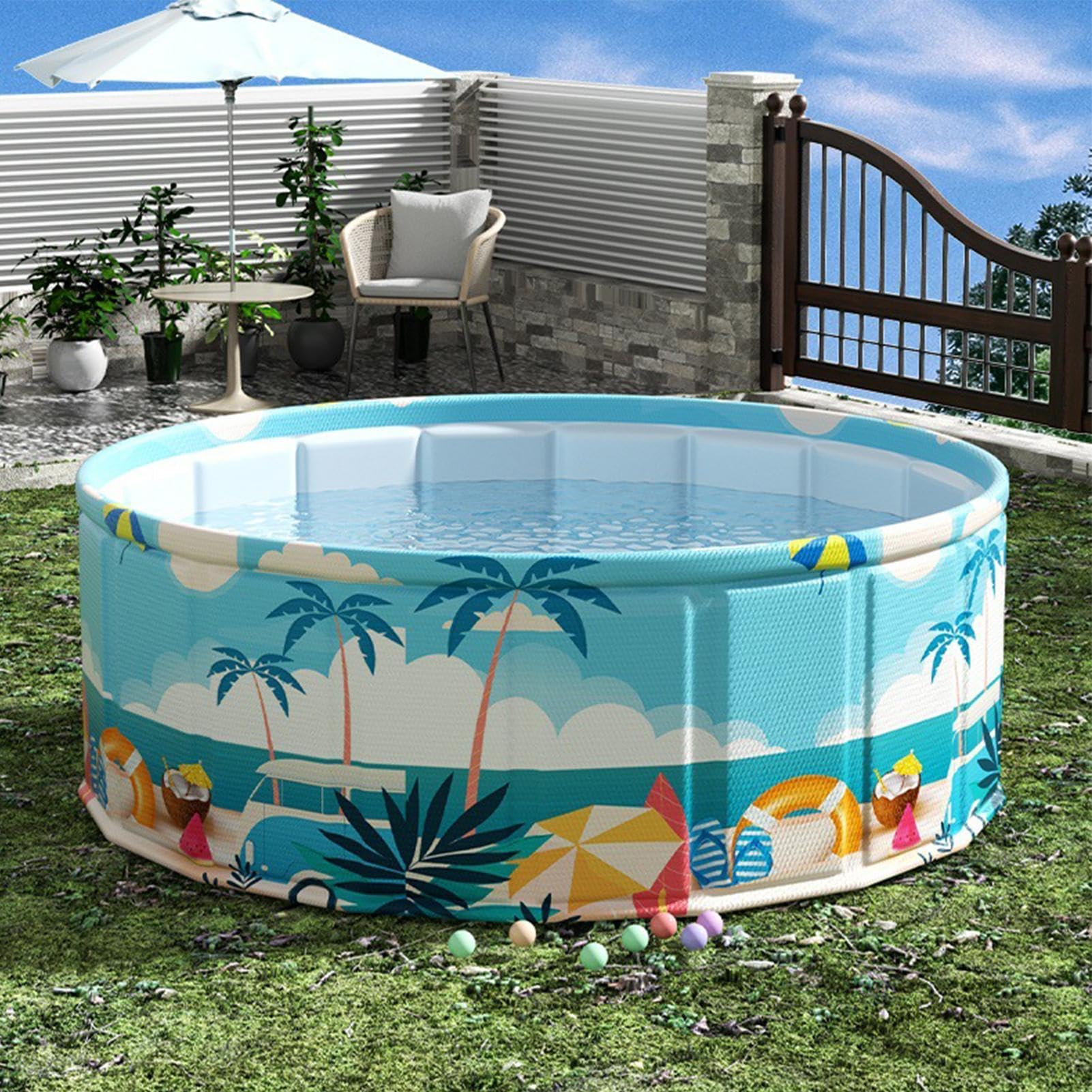 Ein Schwimmbecken Für Kinder | Zusammenklappbar Tragbar Kreisrund Wasserundurchlässig | Niedlicher Kinder-Schwimmbecken | Für und Mädchen, Sommer, Terrasse, Hinterhof, Wasserpark, Innenhof, Garten und