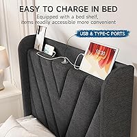 Vista 65 de koorlian Base de cama Queen con cabecero, base de cama tapizada ajustable con puertos tipo C y USB, cabecera de almacenamiento con respaldo de ala