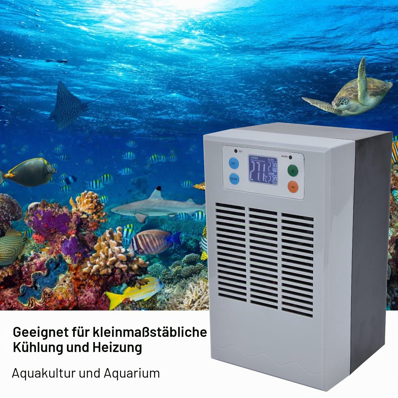 FTVOGUE Elektronischer Wasserkühler ABS Metall Aquarium Digitale Kühlung Heizmaschine 20l 70W StC-200 100-240V Kleine Kühler für Aquakultur Aquarium(EU Plug)