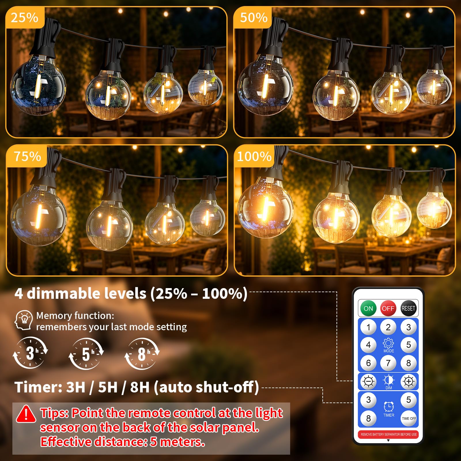 Hoteril Catena Luminosa Esterno Solare 15M Luci Da Esterno Giardino G40 | 19+2 Lampadine Luci Solari Da Giardino IP65 Impermeabili Luci Da Esterno 8 Modalità & Timer Per Balcone Gazebo Patii e Feste