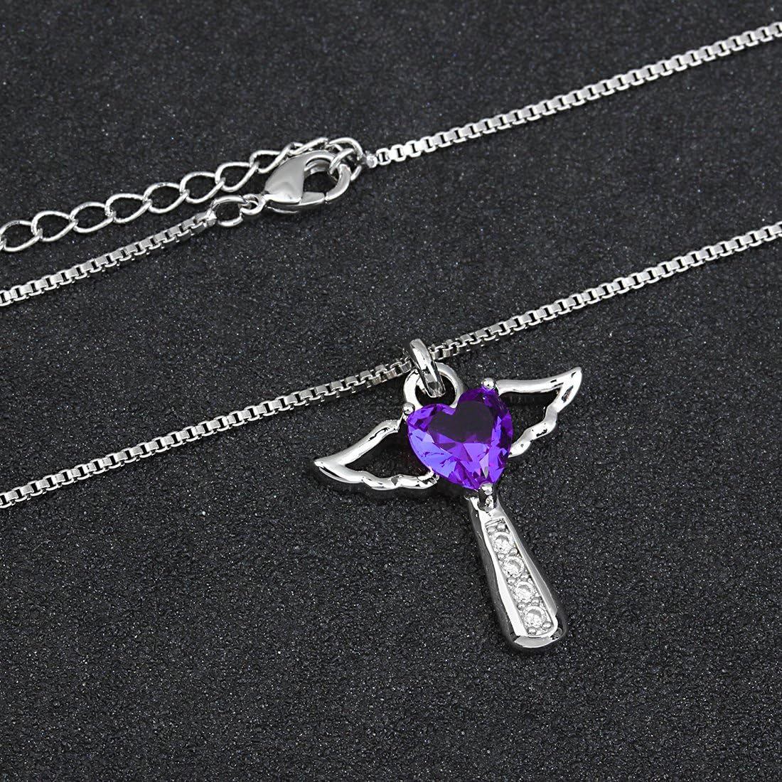 Silver Plated Angel Birthstone Necklace,Cubic Zirconia Cross Necklace for Women,First Communion Baptism Gifts - Image 5