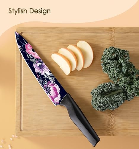 Miniatura 4 de Astercook Juego de cuchillos de cocina de flores de 12 piezas con protectores de cuchillas, apto para lavavajillas, acero inoxidable alemán de alto