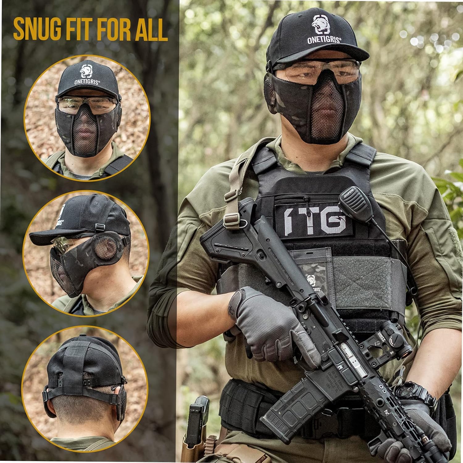 6″ Foldable Half Face Airsoft Mesh Mask with Ear Protection