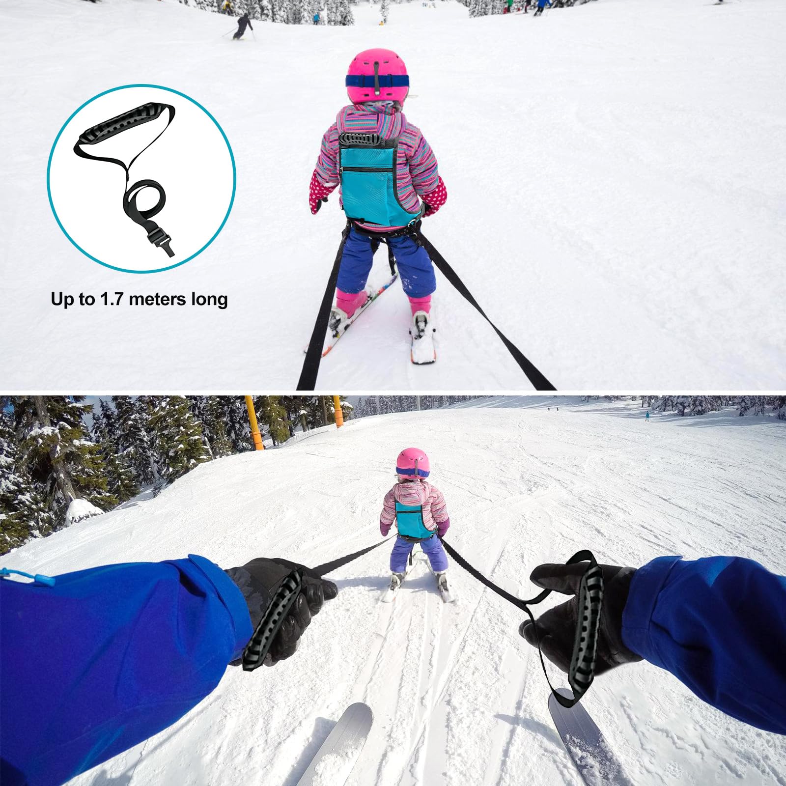 GOMETY Ski und Snowboard Gurt für Kinder, Ski Snowboard Gurt, Skating Trainingsgürtel, Kinder Skigeschirr mit Abnehmbarer Leine, Kinder Skischultergurt für Skating Skifahren Radfahren Anfänger