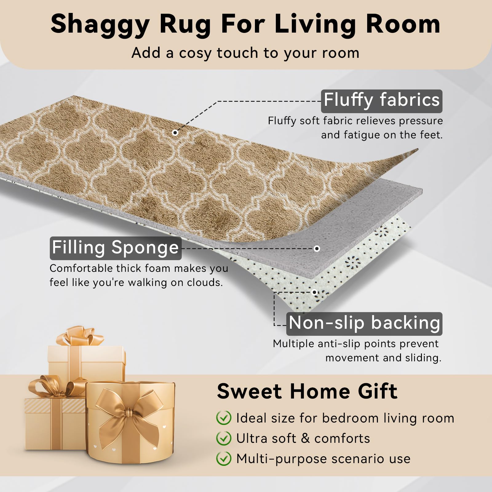 lekeplus Rugs Living Room Large Rugs Bedroom Anti Skid Rug Shaggy Soft Rug for Living Room Bedroom Play Area Kids Room Luxury Decorative(Khaki Lantern 60x90cm) - Image 3