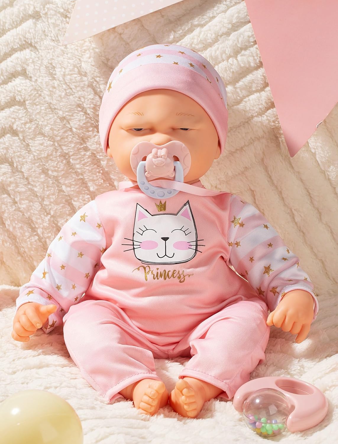 Mother Love Interactive Baby Dolls,16 Inches Dolls with Realistic Sounds and Movements,Talking and Crying Baby Doll with Sound, Soft Cloth Body with Feeding Toy, Dolls for 3+ Year Old Girls