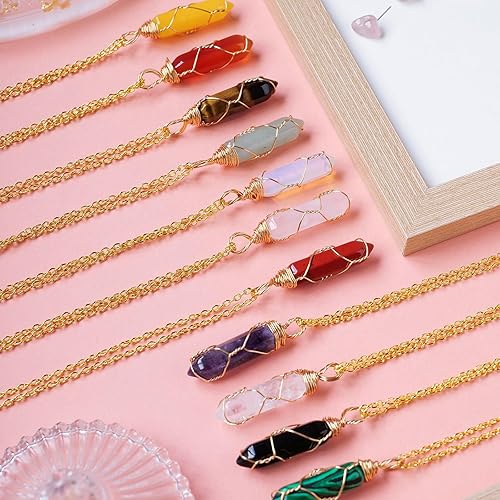 Miniatura 6 de Collar de cristal natural de doble punta hecho a mano tejido curativo con bala de cristal curativo pulido piedra de energía Reiki con caja de regalo