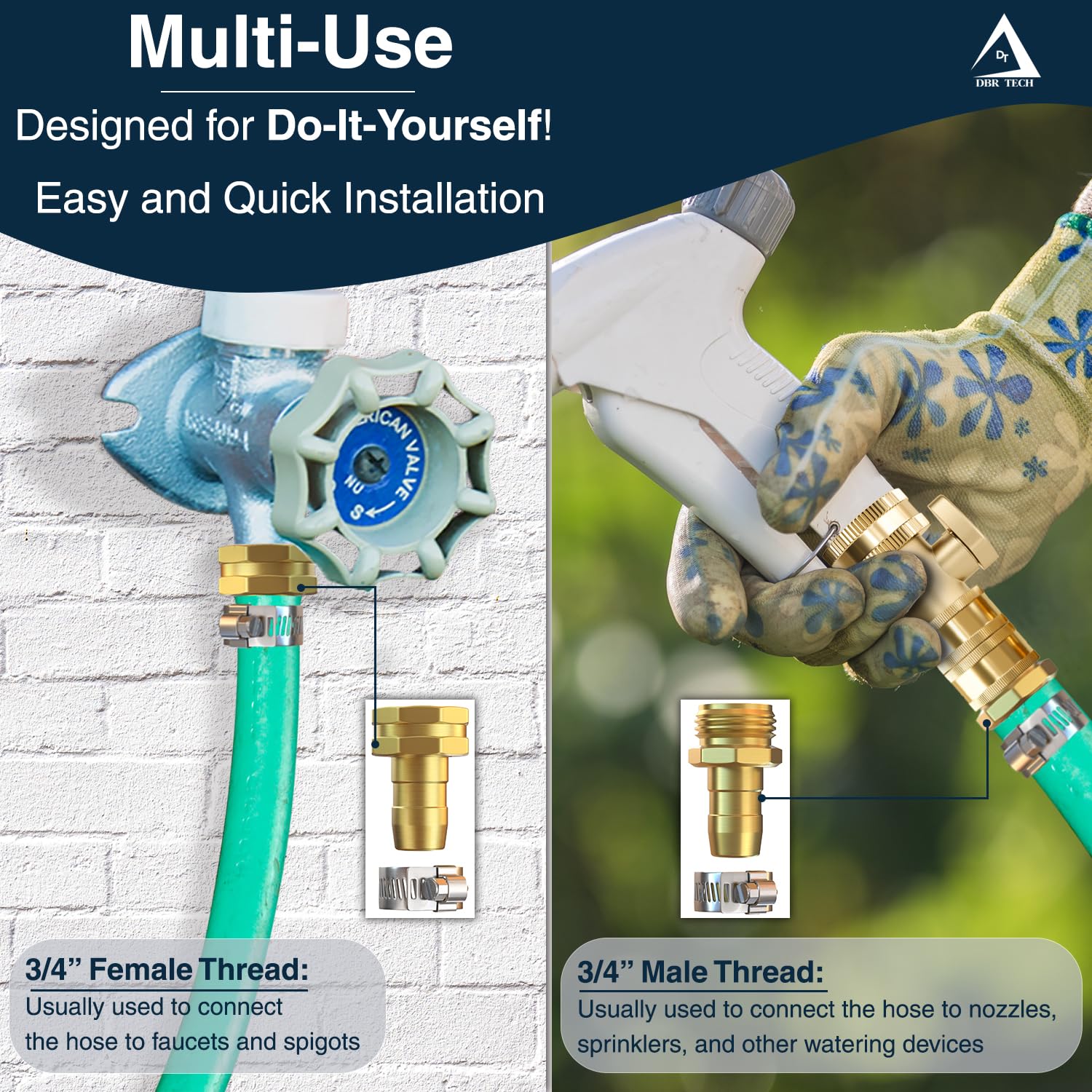 Kit de reparación de manguera resistente, extremo de reparación de manguera de agua macho hembra de 3/4 pulgadas, accesorios de repuesto de metal sólido, kit de fijación con abrazaderas para mangueras
