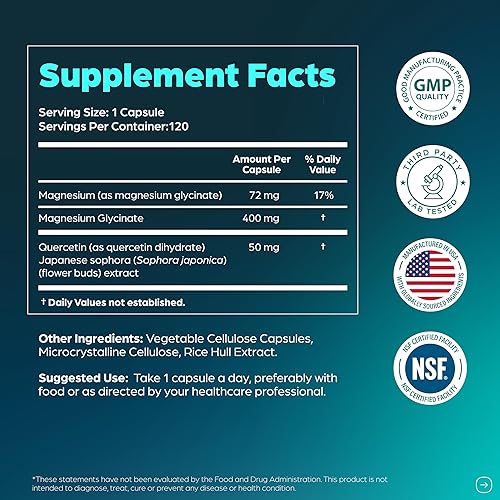 Miniatura 6 de Sandhu's Paquete de vitamina D3 K2 con glicinato de magnesio con cápsulas de quercetina  Apoya la calidad del sueño, la relajación, el sistema