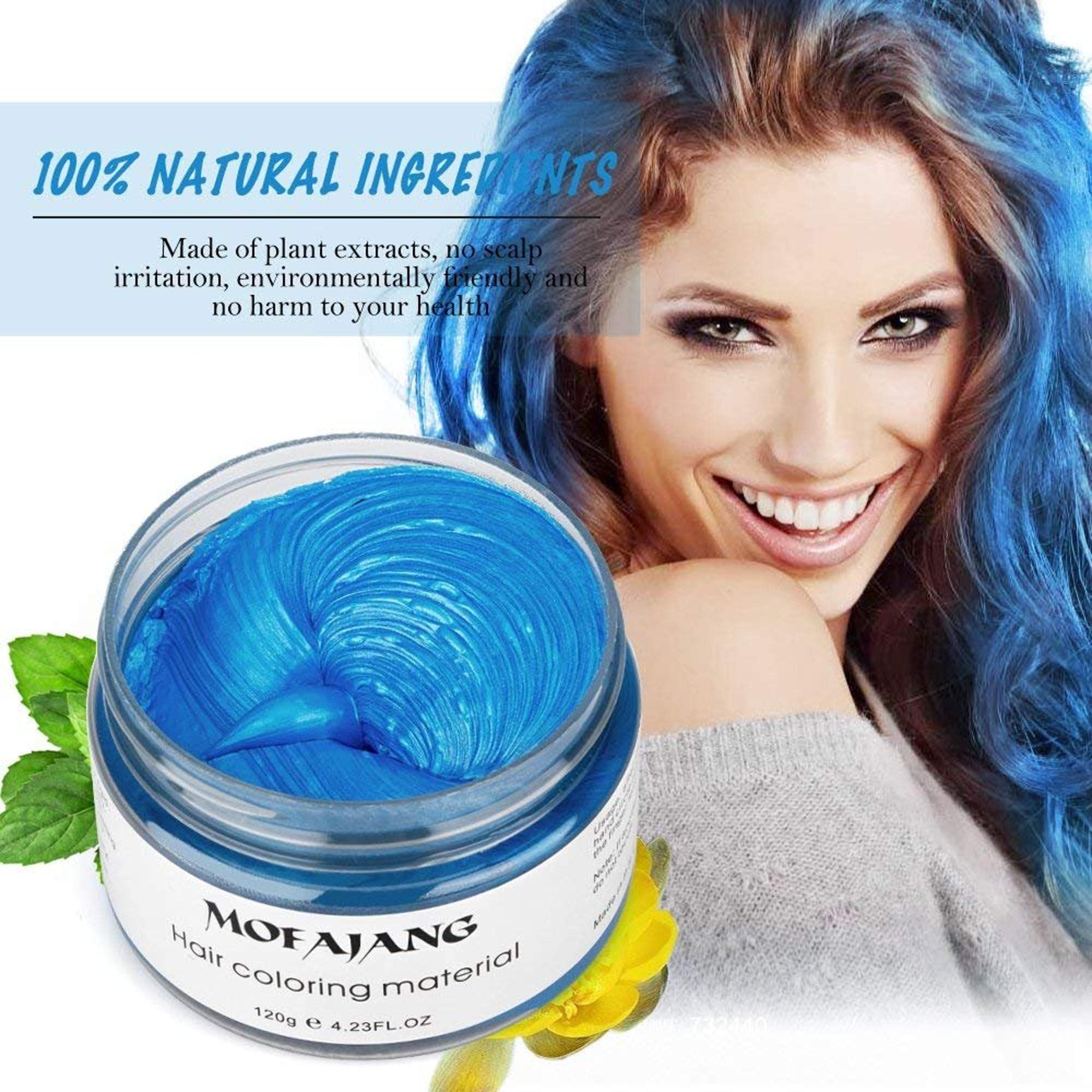 MOFAJANG Hair Coloring Dye Wax, Blue Instant Hair Wax, Temporary