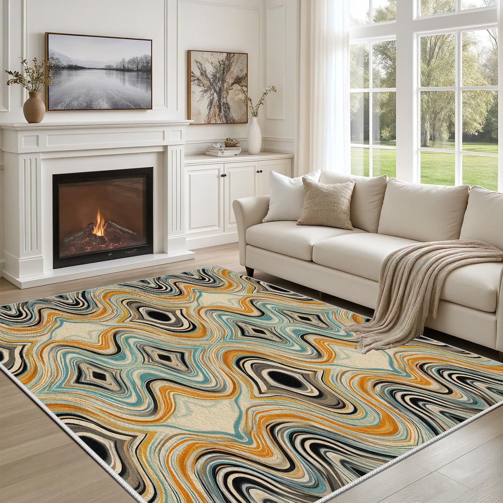 Tapis lavable pour salon avec lignes ondulées, la solution douce contre les glissades