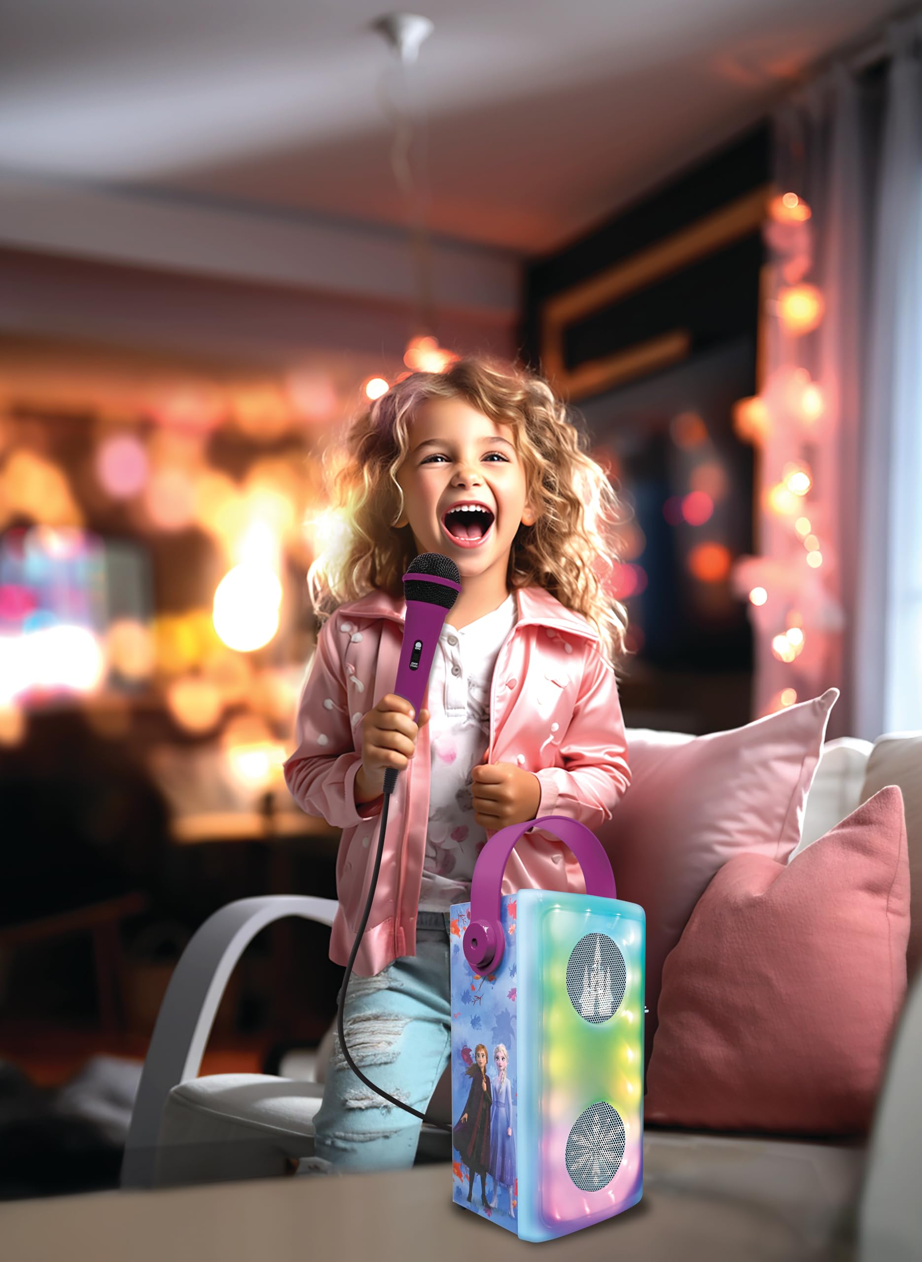 LEXIBOOK, Frozen, Altavoz Bluetooth, BTP185FZZ | Micrófono, luces multicolor, ranura SD/TF, batería recargable, azul