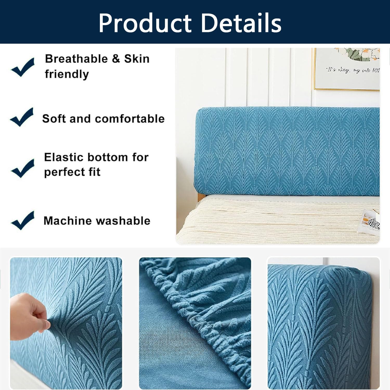 YOPOIY Housse De Tête De Lit Extensible en Jacquard, Housse De Tête De Lit Douce pour Protection Anti-poussière Queen pour Décoration De Chambre (Beige,140-160cm)