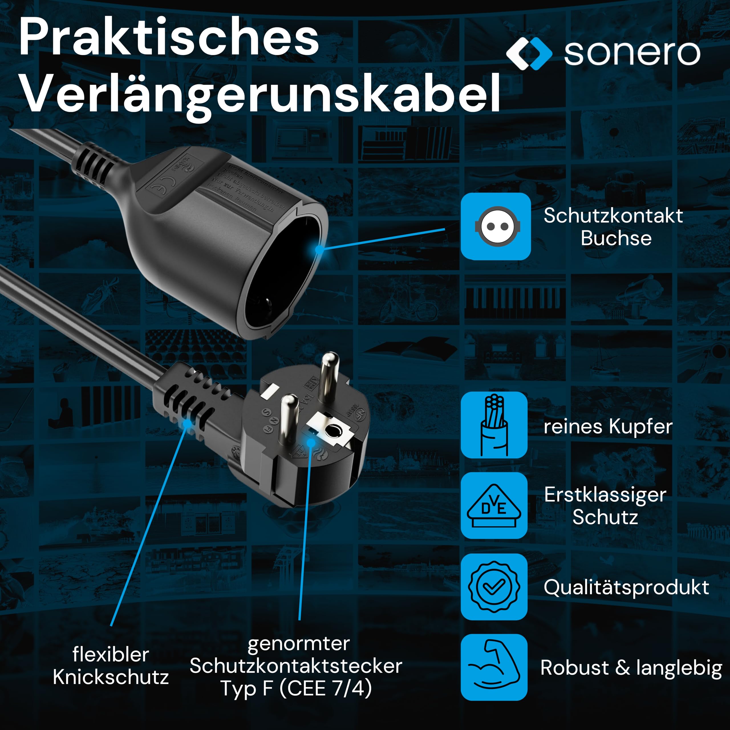 sonero Verlängerungskabel Stromkabel, Schutzkontakt Stecker Buchse, 20m