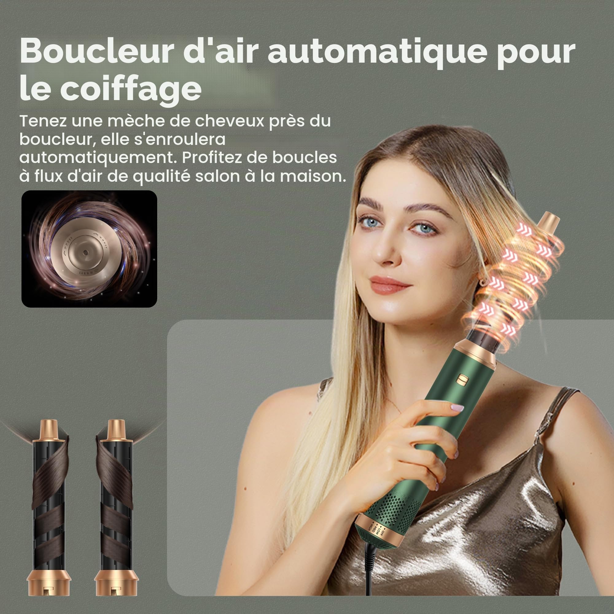 Air Brush 5 en 1, seche cheveux 5 en 1 avec Brosse Soufflante, Lisseur cheveux, Boucleur a cheveux, Thermal Brush, Air Styler 5 en 1 pour Sécher, Boucler, Lisser