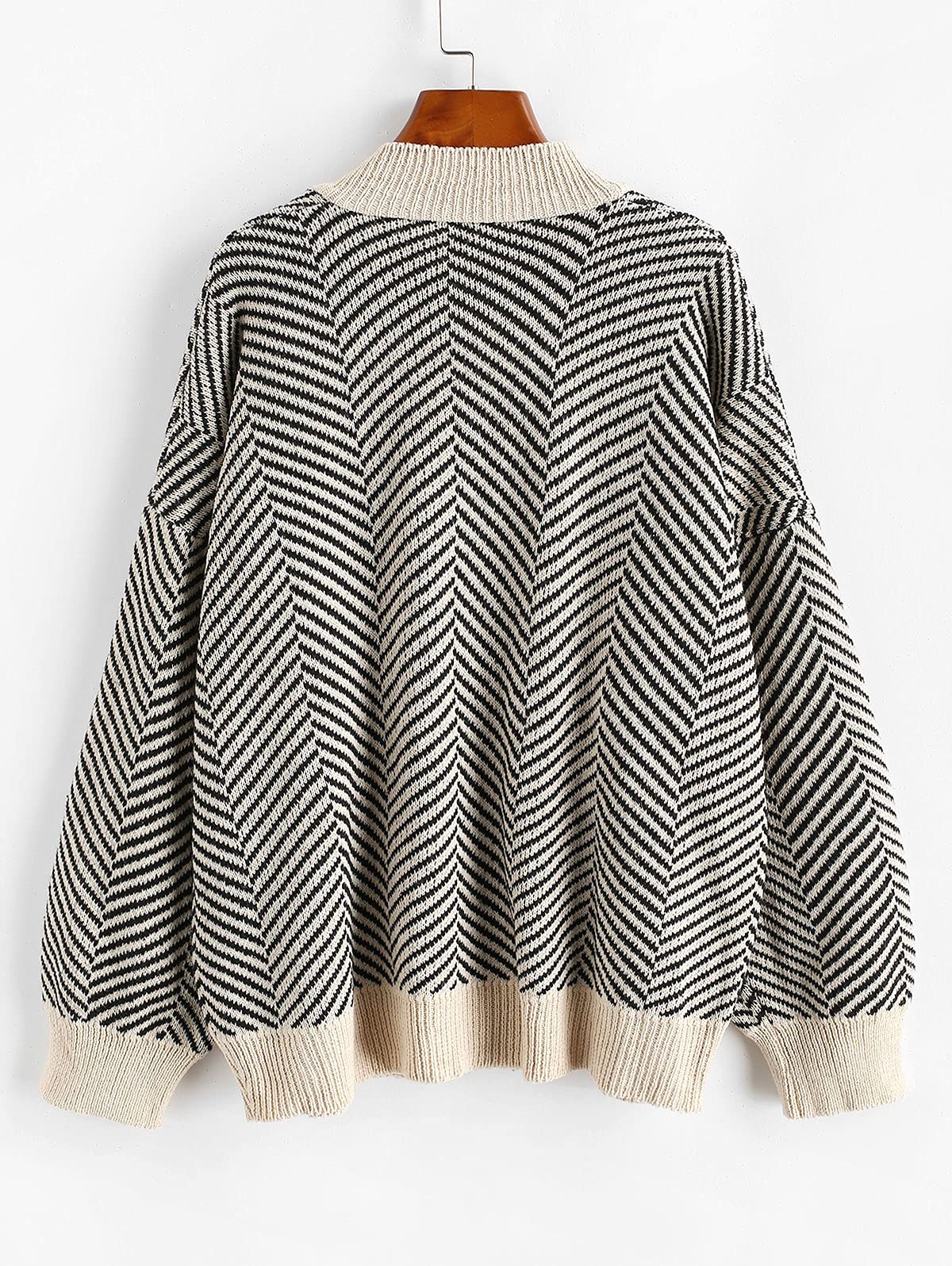 ZAFUL Gestreift Überdimensioniert Lose Gemütlich Cardigan Damen Elegant Button Up Langarm Schulter absetzen V-Ausschnitt Cardigan für Herbst Winter