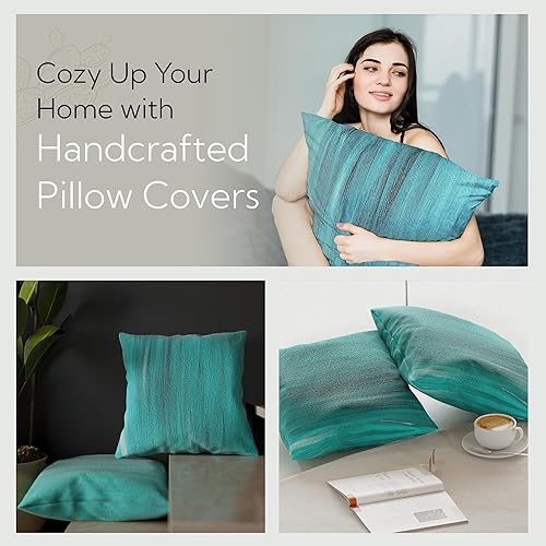 Miniatura 6 de Fundas de almohada de 18 x 18 pulgadas, juego de 2 fundas decorativas de terciopelo verde azulado para sofá y sala de estar, bonitas fundas de cojín