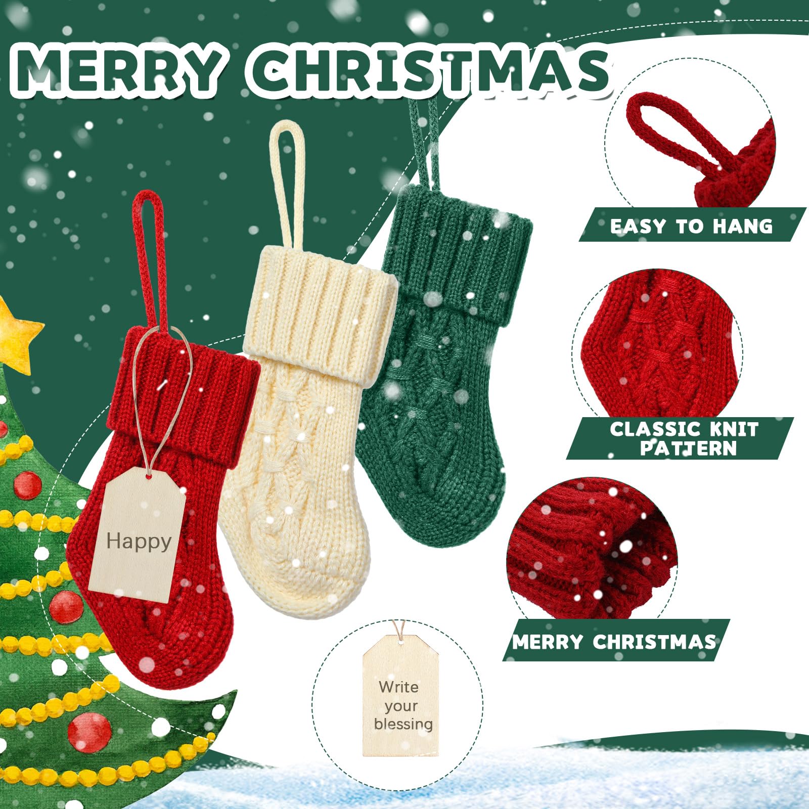 18 Stück Mini-Weihnachtsstrümpfe, 18 cm, gestrickter Weihnachtsstrumpf mit 18 Stück Weihnachtsanhänger für Familie, Freunde, Weihnachten, Kamin, hängende Strümpfe, Urlaubsdekorationen, Strümpfe