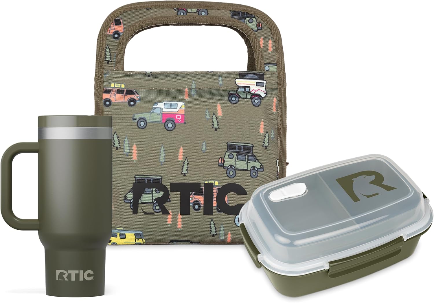 RTIC Ice Lunch Set - Includes Freezable Lunch Bag and Container and 16oz Little Road Trip Stainless Steel Insulated Tumbler for Work, Travel, Happy Camper
