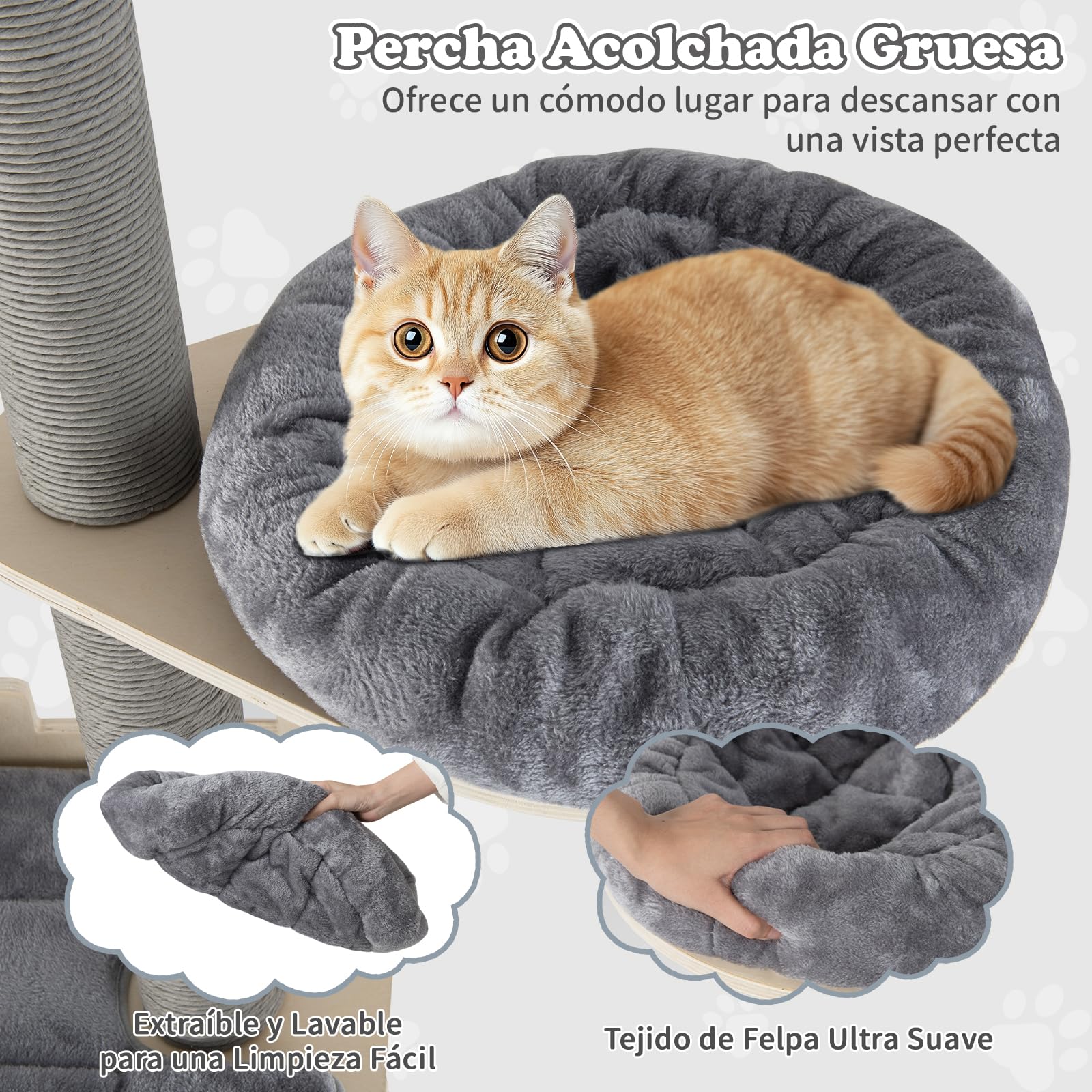 COSTWAY Árbol para Gatos de Suelo a Techo de 236-271 cm, Árbol Rascador para Gatos de Madera con Percha, Cama en Cesta, Postes Rascar, Hamaca y Cojines Removibles, Torre Gato Alta de 5 Niveles, Gris