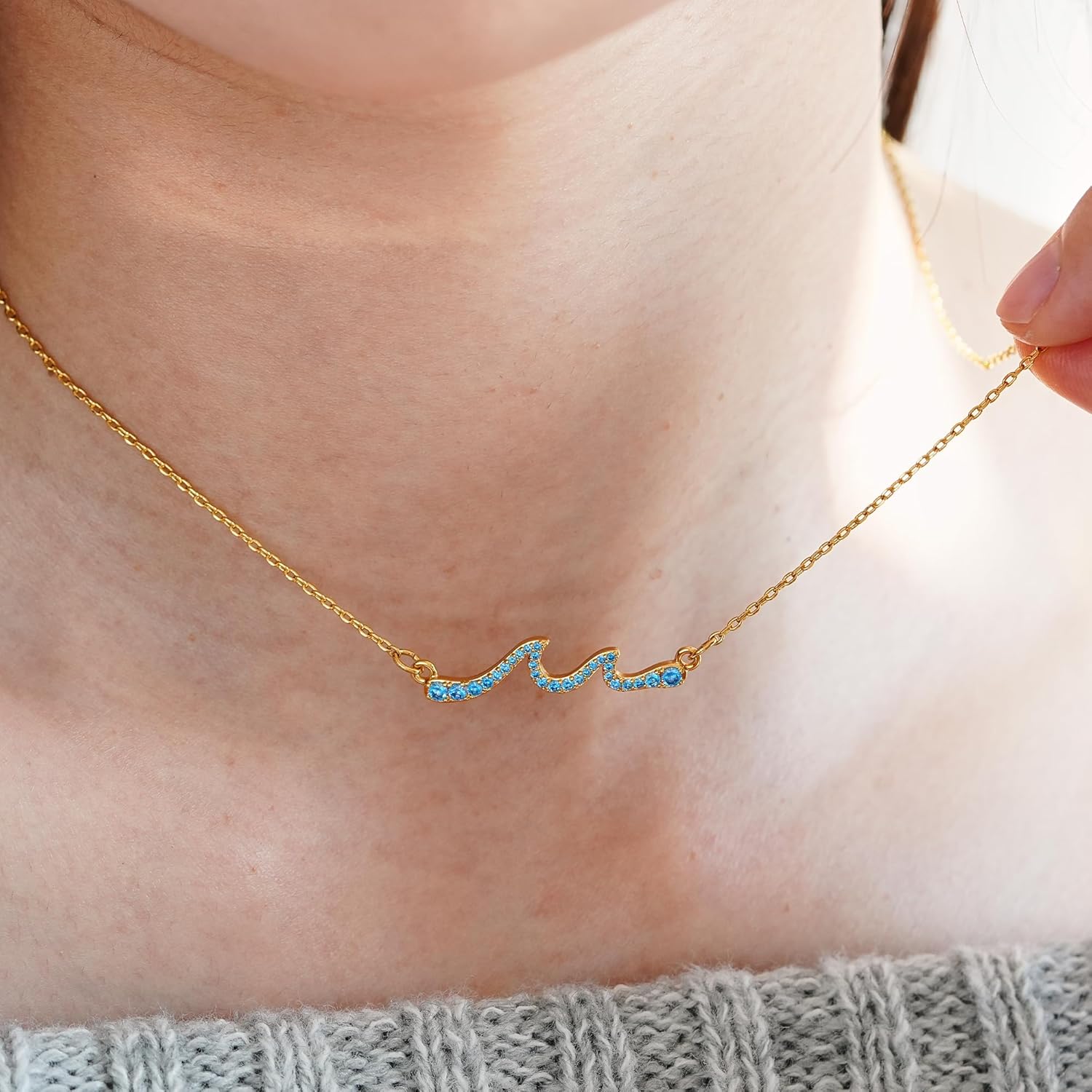 Waves Mom Necklace for Women – Gifts for Mom, Mom Birthday Gifts, Birthday Gifts for Mom, 18K Gold Plated, 5A Zirconia, Triple-Layered Finish, Size 17-19''