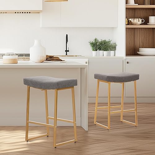 PHI VILLA Juego de 2 taburetes de bar de 24 pulgadas de altura de mostrador, taburetes de bar modernos sin espalda con piel sintética tapizada,