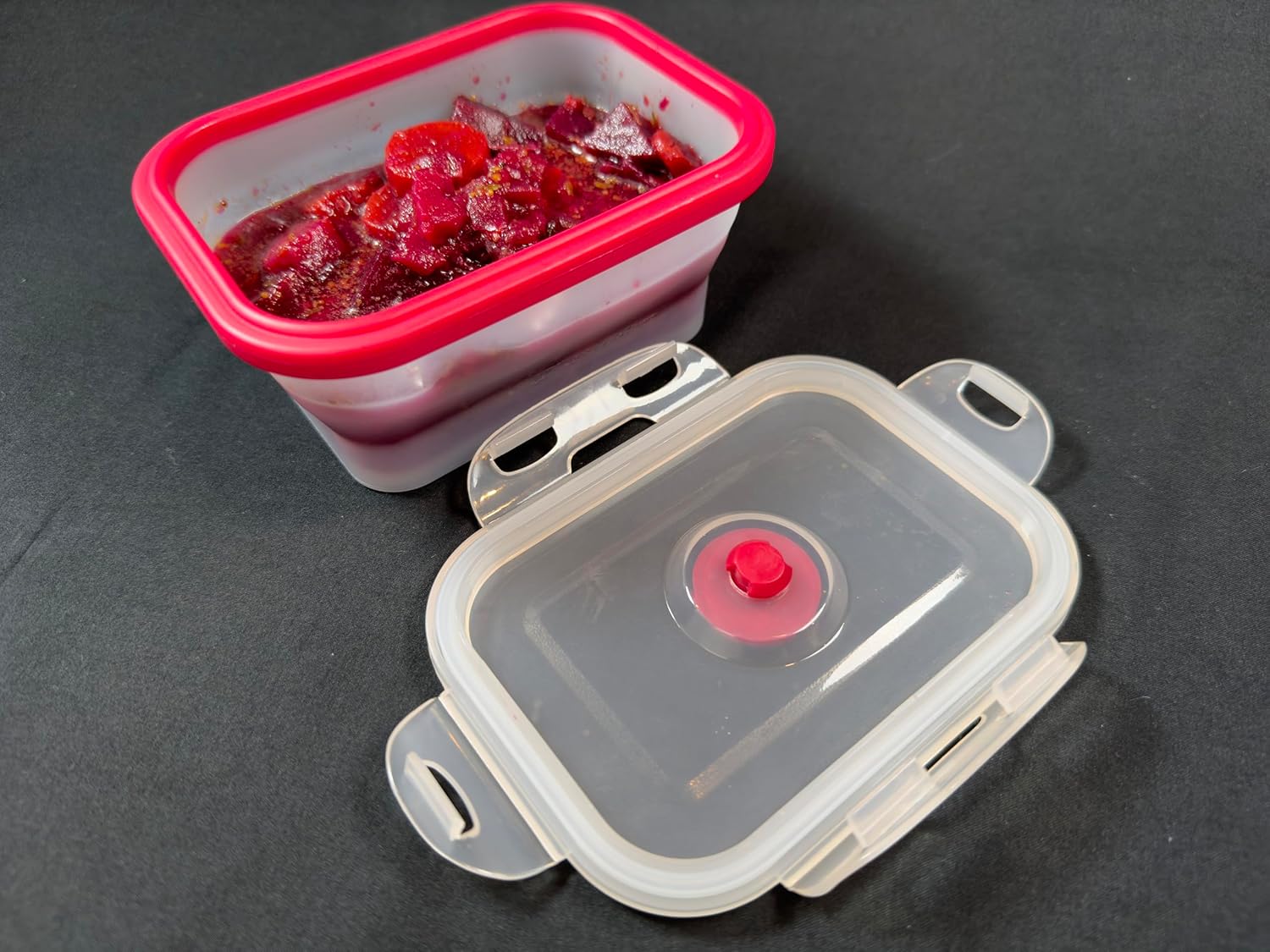 Collapsible Silicone Food Storage Containers - Rectangular Set of 4 with Airtight Snap-Down Plastic Lids - Microwave, Dishwasher, Freezer Safe