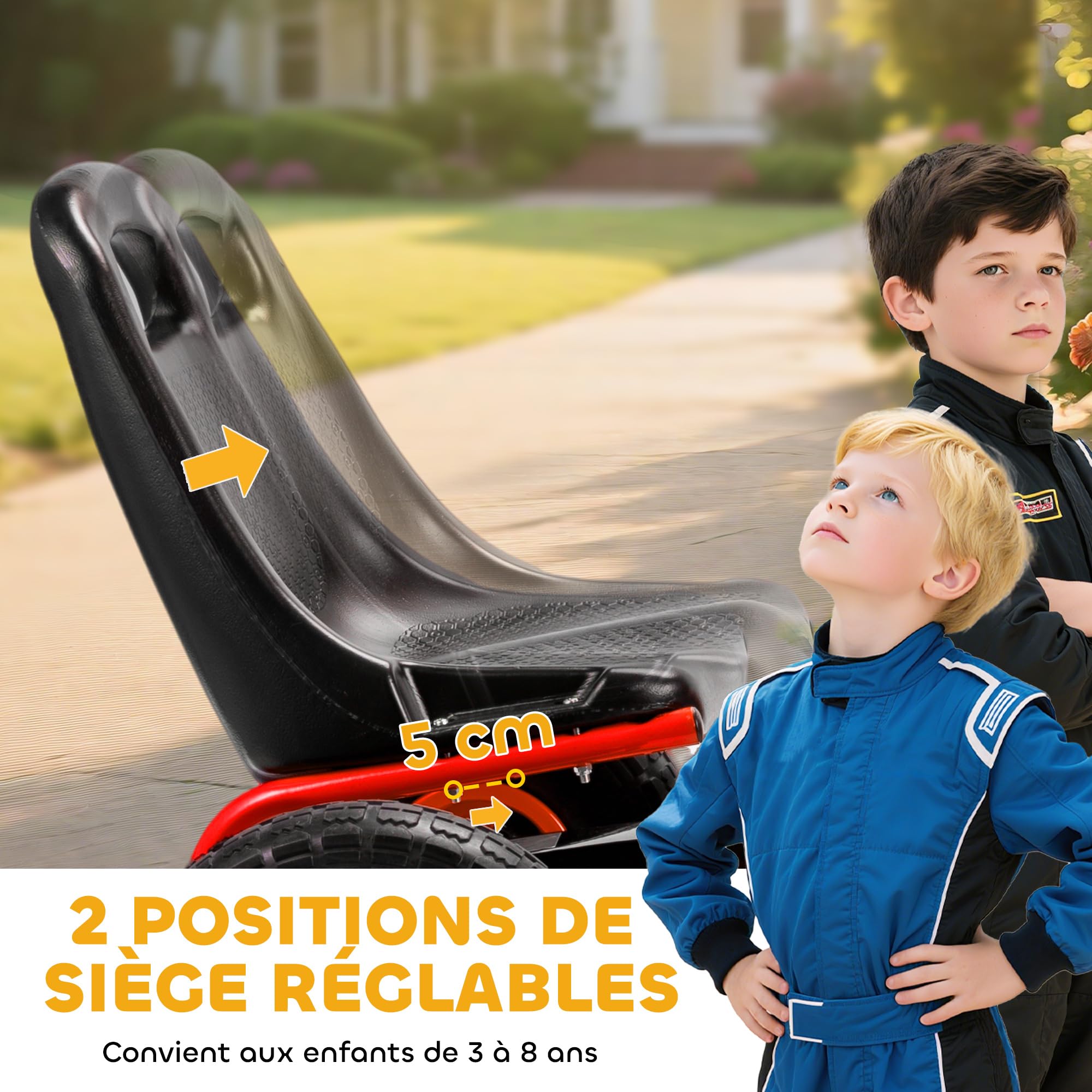 AIYAPLAY Pedal Go Kart niños Asiento Ajustable 3-8 años Rojo