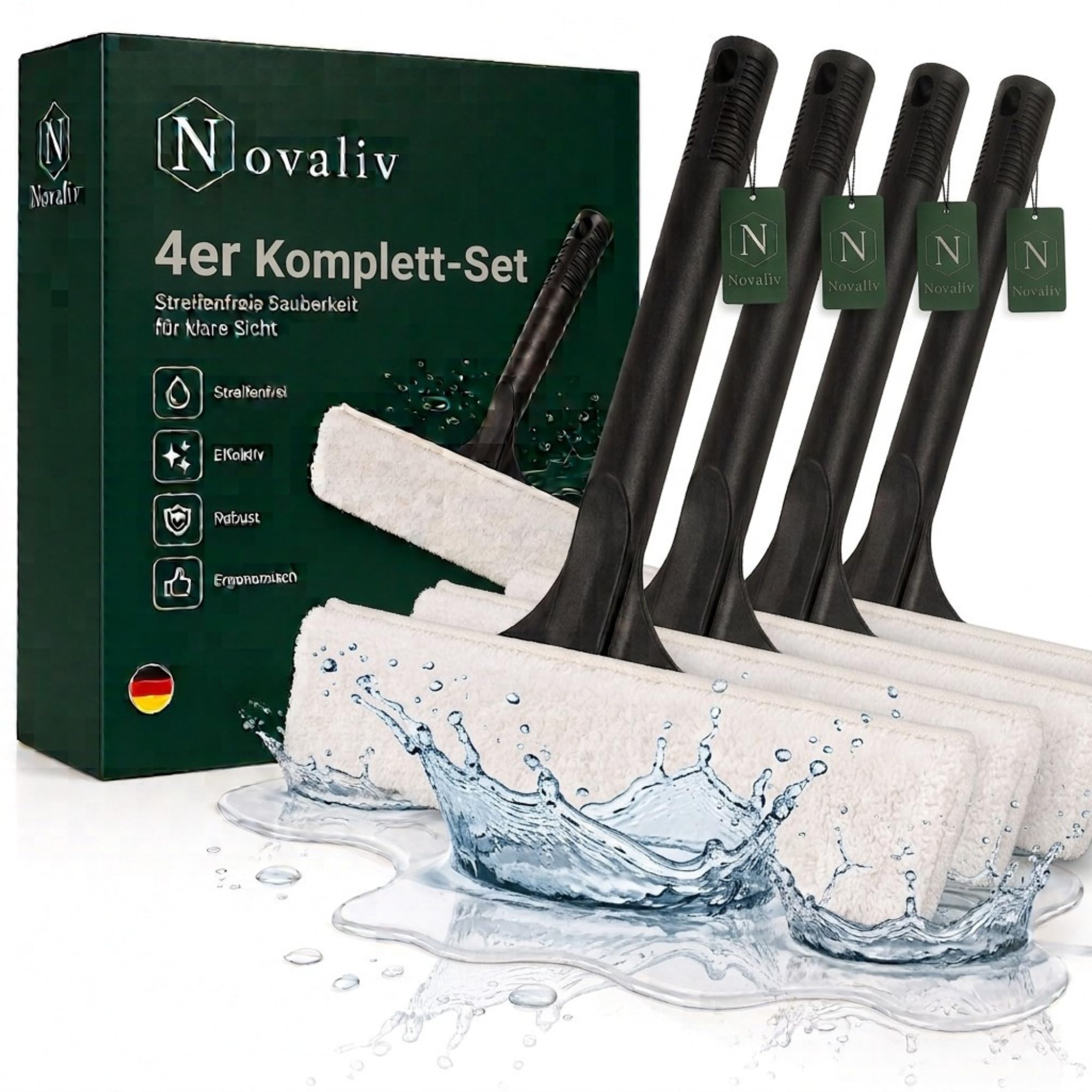 Novaliv 4X Fensterwischer 45 cm Einwascher aus Vlies Einschäumer zum Fensterputzen Fensterwischer Fensterreiniger Fenstereinwäscher Fensterreinigung Fensterputzer