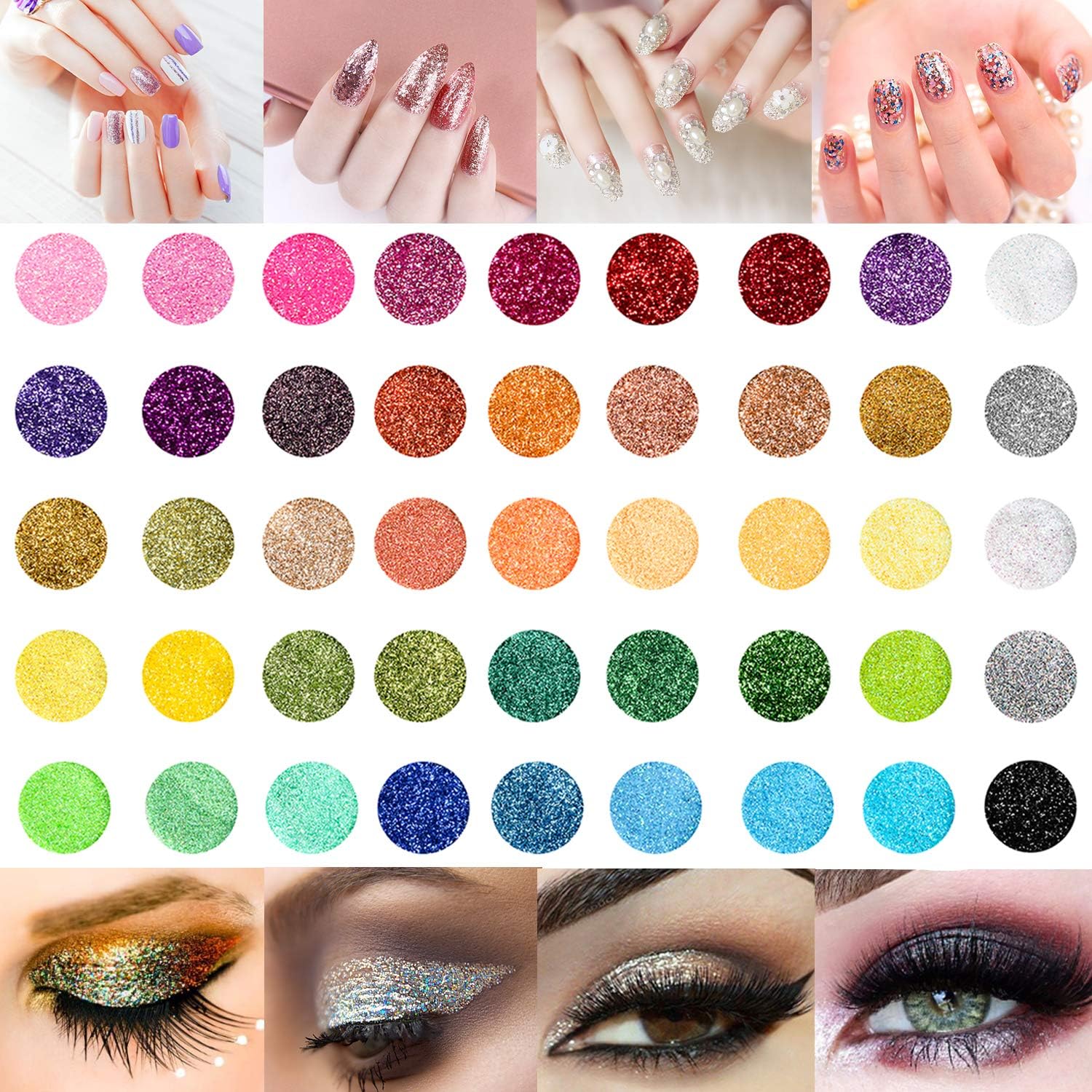 GiBot 45 Colors Fine Glitter Pigment Powder Loose Slime Glitter Set Craft DIY Nail Arts Hair Eyeshadow Face and Body Make Up Dust Powder Decoration,Suitable for Stage Performance, Graduation Party, Costume Party