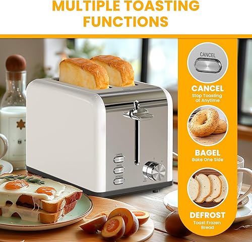 Miniatura 2 de Simple Deluxe Tostadora de 2 rebanadas, tostadora de acero inoxidable, 6 ajustes de tostado y 3 funciones, ranura extra ancha y bandeja extraíble