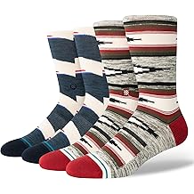 Stance x Dwayne Wade Collection Casual Crew 2-Pack Striped Jacquard Knit Socks, Multicolor Maroon, Off-White, Blue, Navy, Red, Black, Large 9-12, A555C23BLA