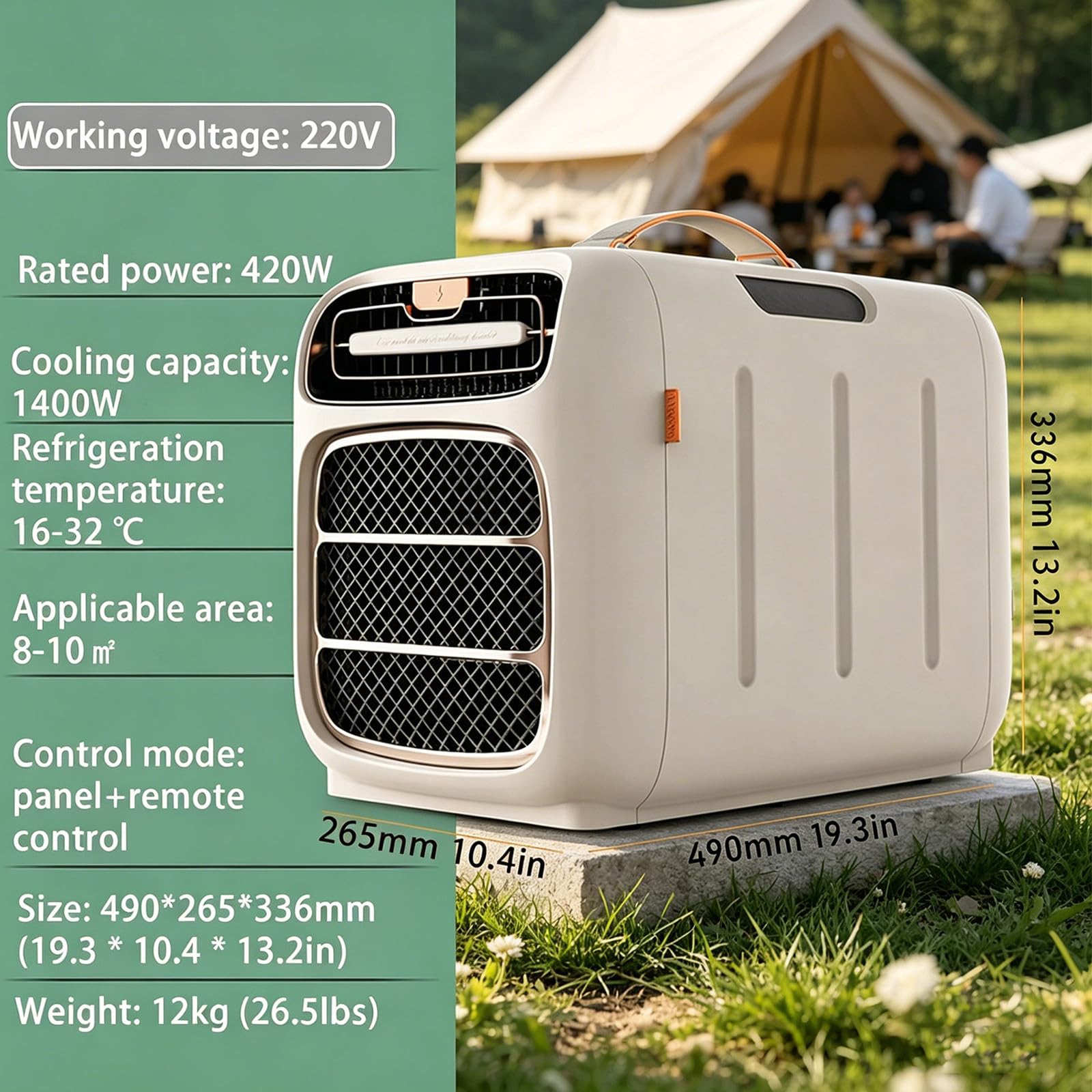 1400W Aire acondicionado mano tiendas campaña,3velocidades Cold+Heat