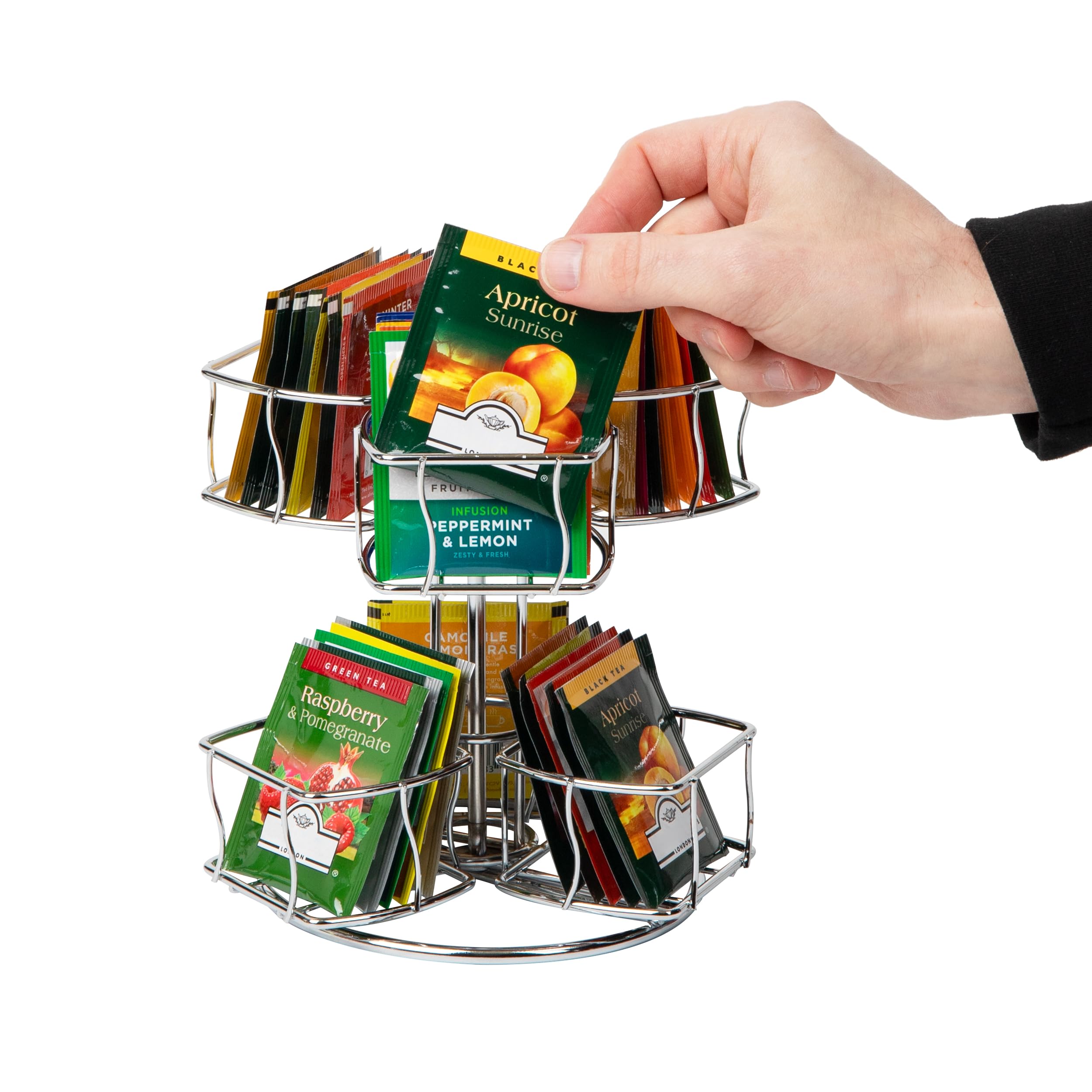 Mind Reader Teebeutel-Karussell, Teestation-Organizer, Arbeitsplatten-Aufbewahrung, Küche, Metall, 17,8 cm L x 17,8 cm B x 21 cm H, Silber