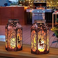 Vista 5 de Faroles solares colgantes para jardín al aire libre, impermeable, LED, metal, bronce, hadas, farol impermeable parpadeante sin llama, luces