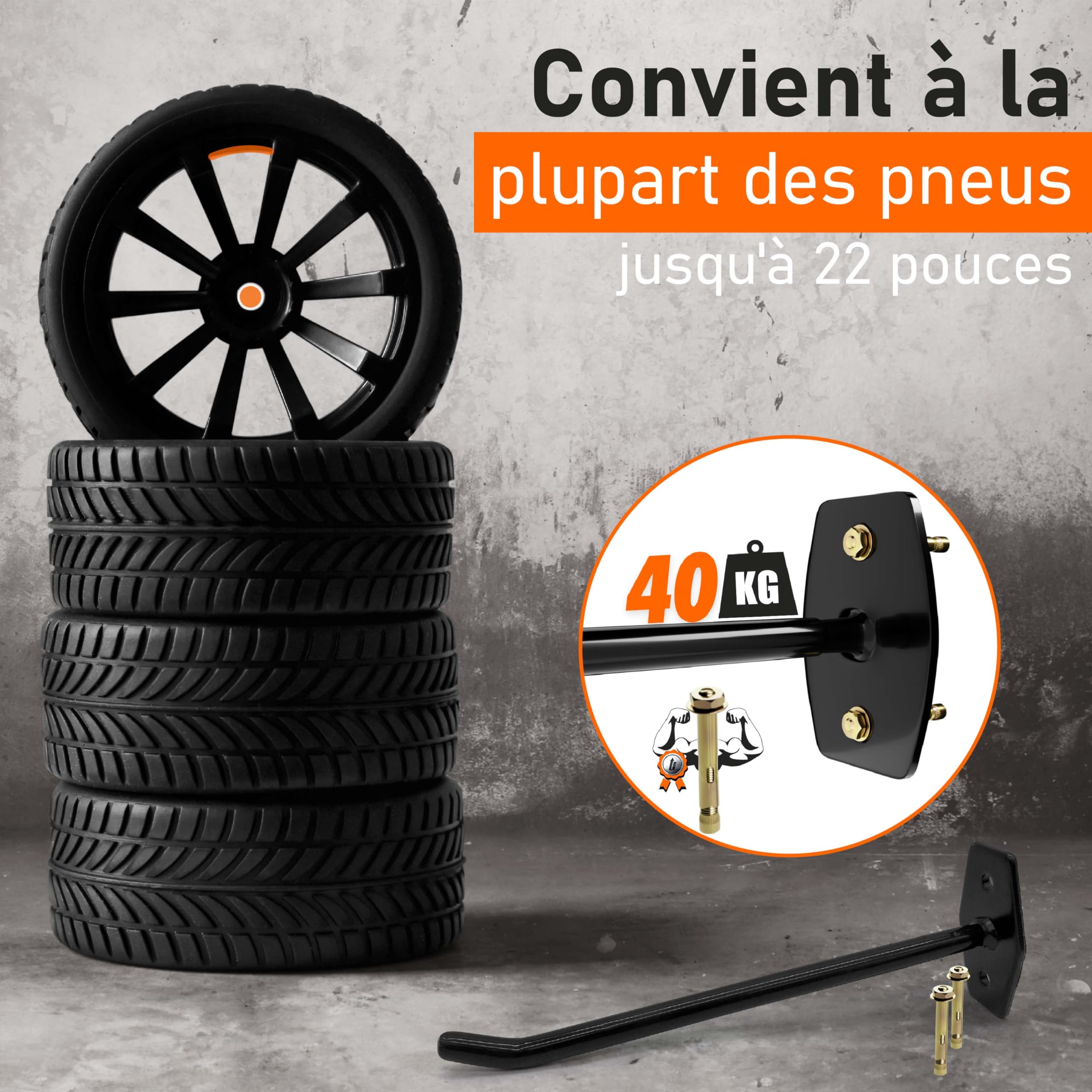 upgrade4cars Range Pneu Voiture Mural pour 4 Jantes | Crochets Mur pour Pneus | Support Roue jusqu'à 22 Pouces