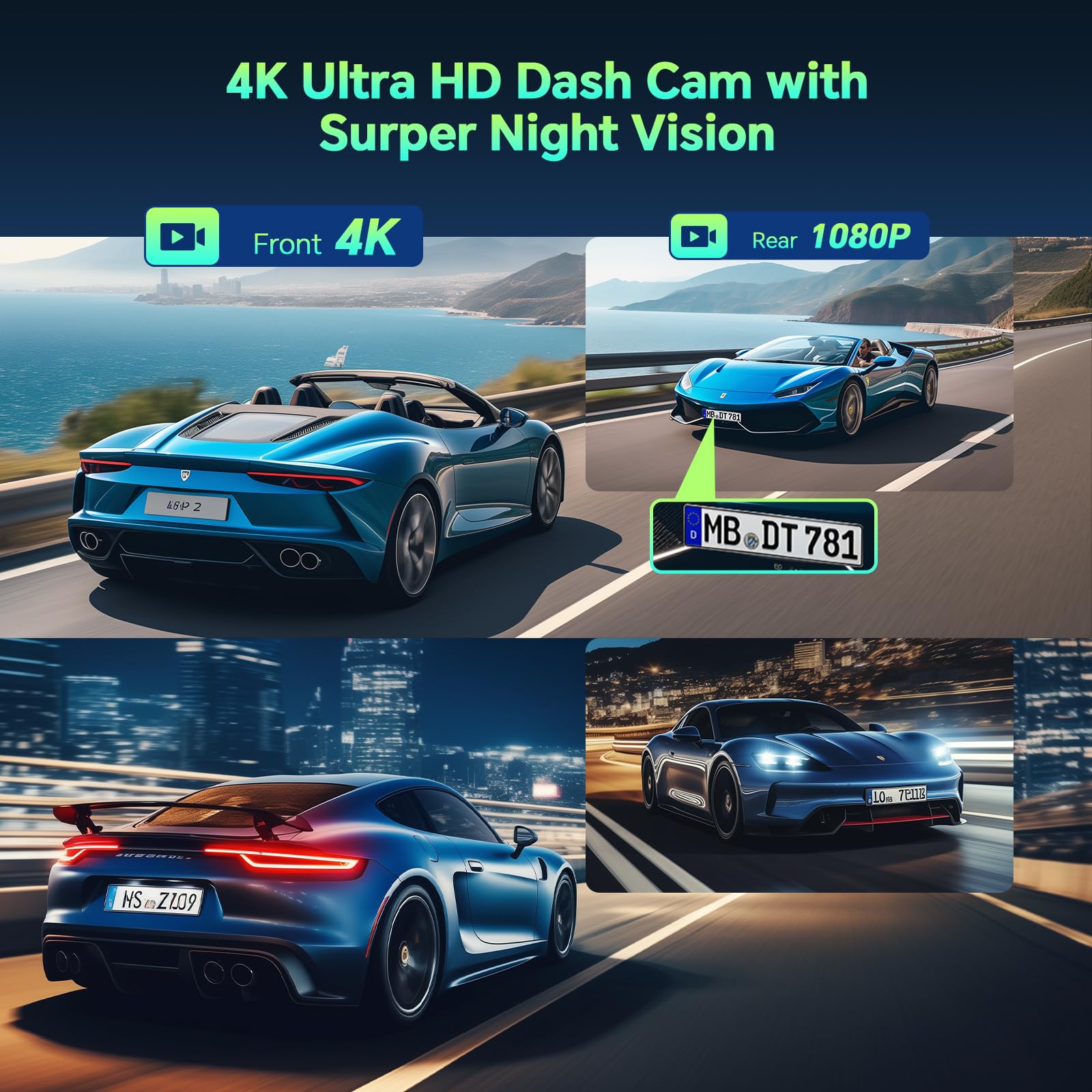 LAMTTO Carplay Coche con 4K+1080p Cámara de Salpicadero Delantera y Trasera, A-ppIe Carplay Android Auto Inalámbrica, 6,25" Pantalla Táctil Navegación Asistente Voz Bluetooth FM AUX Tarjeta SD 64 GB