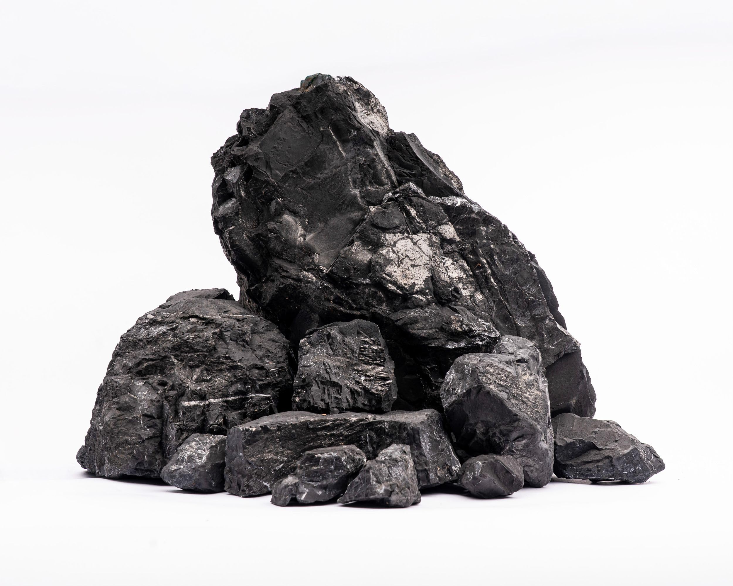 NatureHolic Kuro Stone | Dunkler Aquarium Stein I wasserneutral mit Highlights aus Glimmer I Aquascaping Hardscape Steine Deko für Aquarien I Größe XL: 27-32 cm