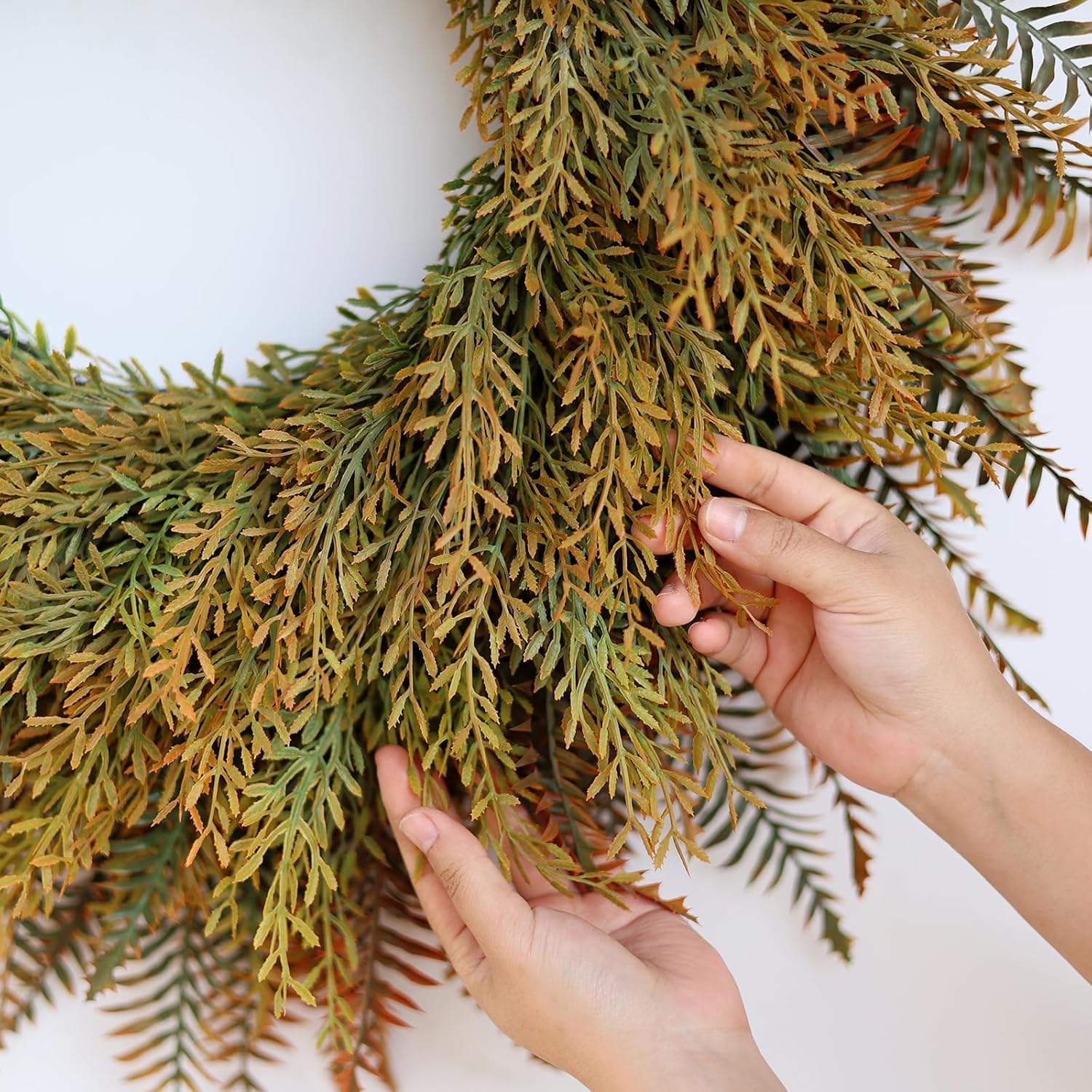 26'' Large Fall Wreath for Front Door, Porch, Window- Artificial Fern Leaves and Faux Wheat Grass Outdoor Autumn Wreath for Home, Farmhouse Wall Thanksgiving Day Harvest Festival Decor