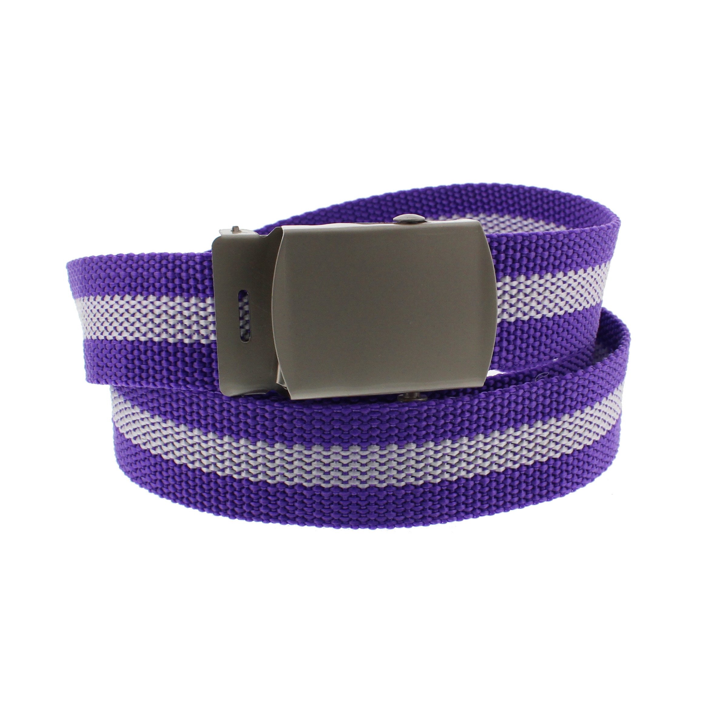 Zac's Alter Ego Adjustable Striped Canvas Webbing Belt with Shiny Slider Buckle