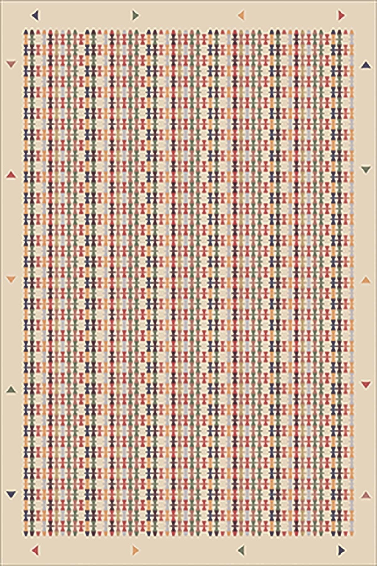 Pelangi Çok Renkli Kilim Desenli Yıkanabilir Kaymaz Taban Leke Tutmaz Modern Salon Halısı Ve Yolluk, Bej-Renkli 100 x 350, 135822210035005