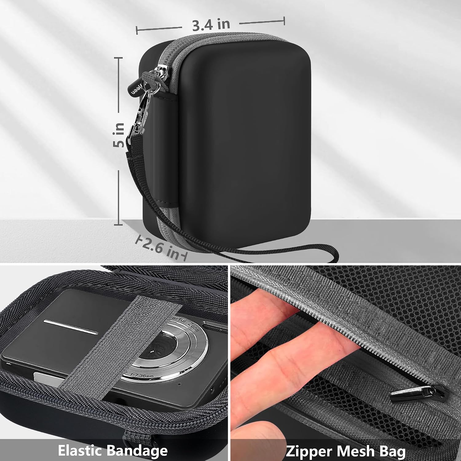 Leayjeen Hard Shockproof Digital Camera Case for Kodak FZ45 FZ55 Canon ELPH 180 Sony DSCW800 Compact Camera, Waterproof PU Leather Protective Cover with Accessory Pocket-Black(Case Only)