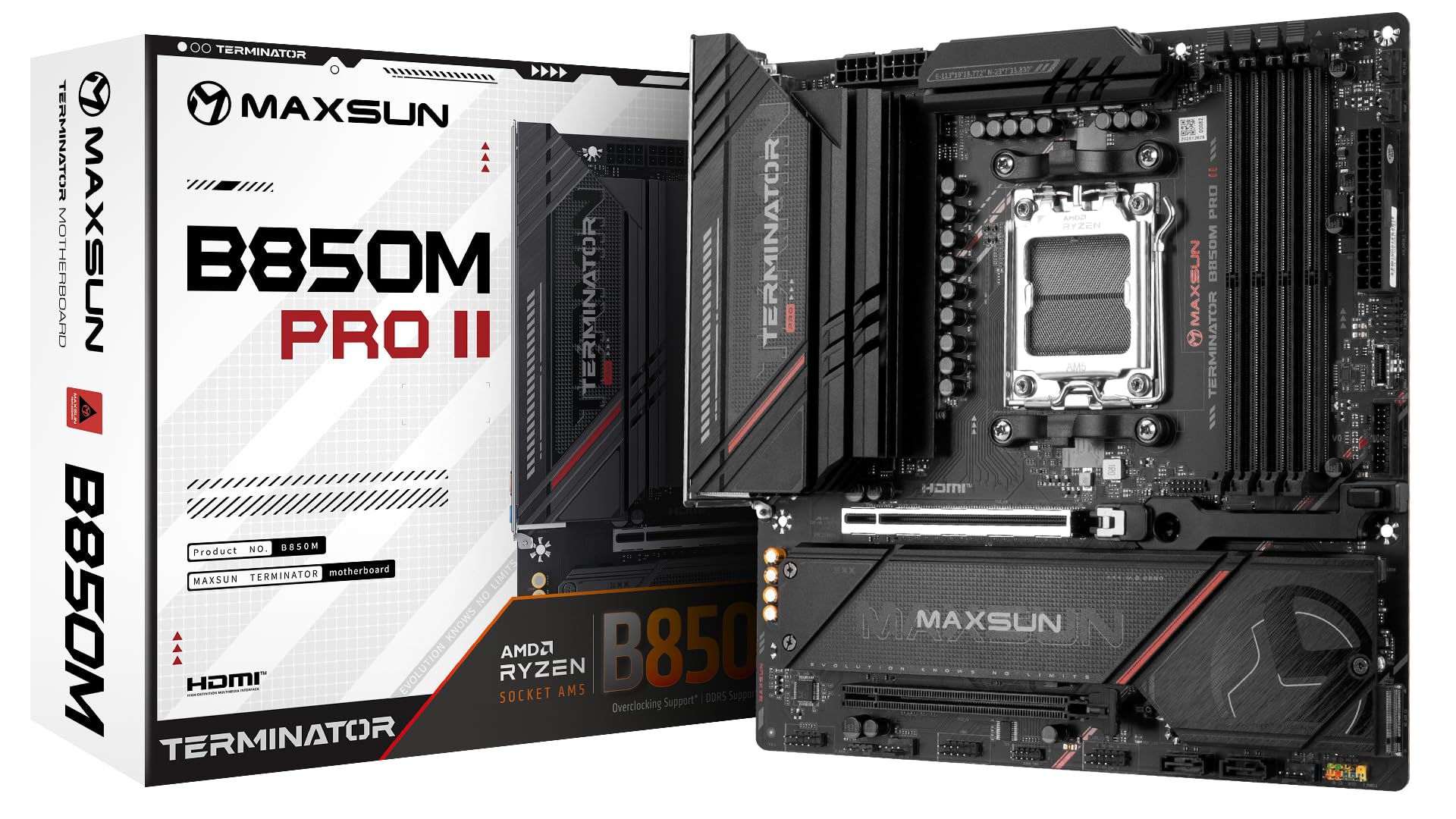 Maxsun MS-Terminator B850M PRO - Scheda madre WiFi AM5 | DDR5 8000MHz+ (OC), PCIe 5.0, 12+2+1 DrMOS Phase 50A, Triple M.2, Wi-Fi 6E, 2.5G LAN, Supporta AMD Ryzen 7000/8000/9000