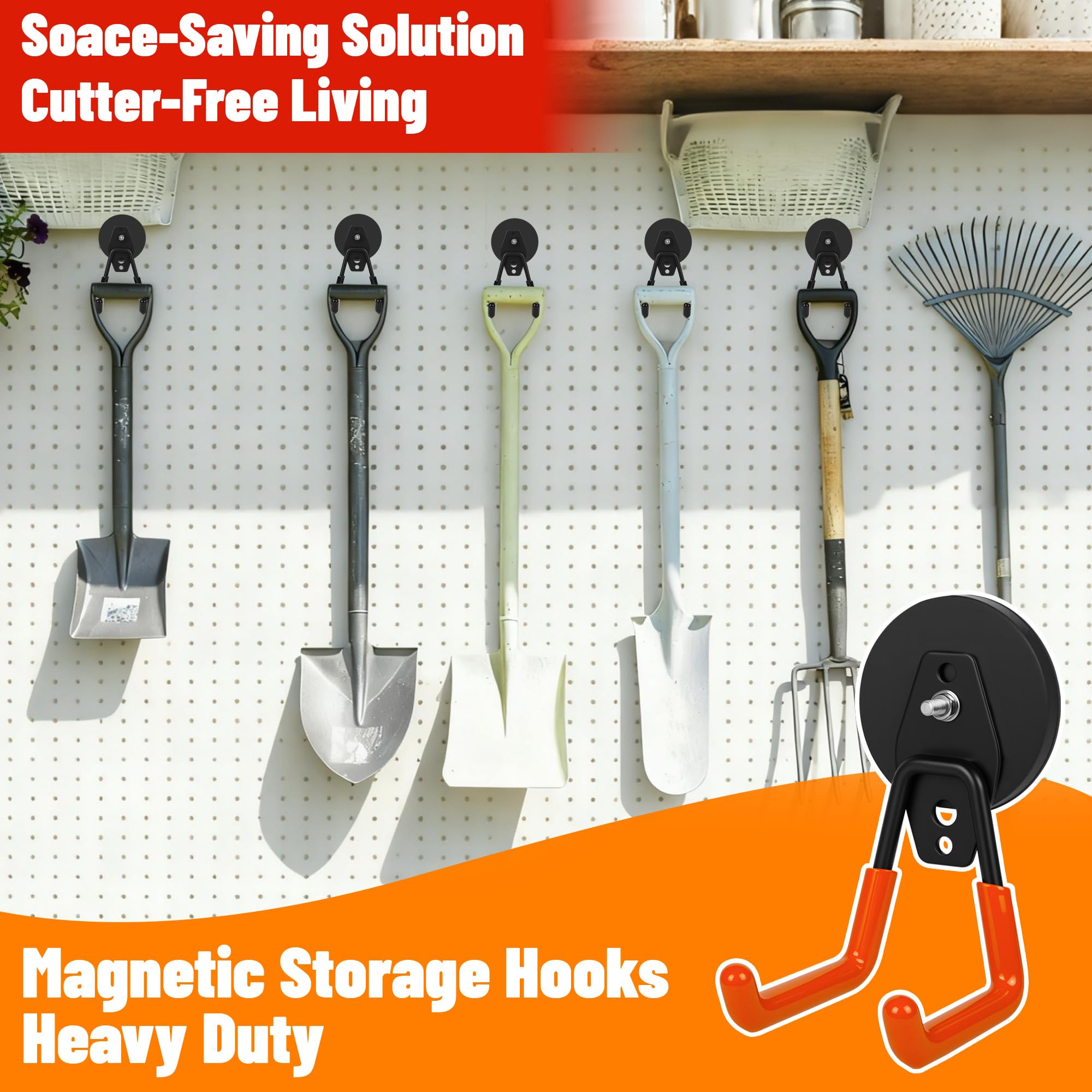 4 Pack Heavy Duty Magnetic Garage Hooks,No Drill Installation and Rubber Coating for Scratch-Free Use,Space Saving Large Utility Hooks for Kitchen,Tools,Pegboard,Workshop (Red 2pcs+Black 2pcs) — Amazon image 6