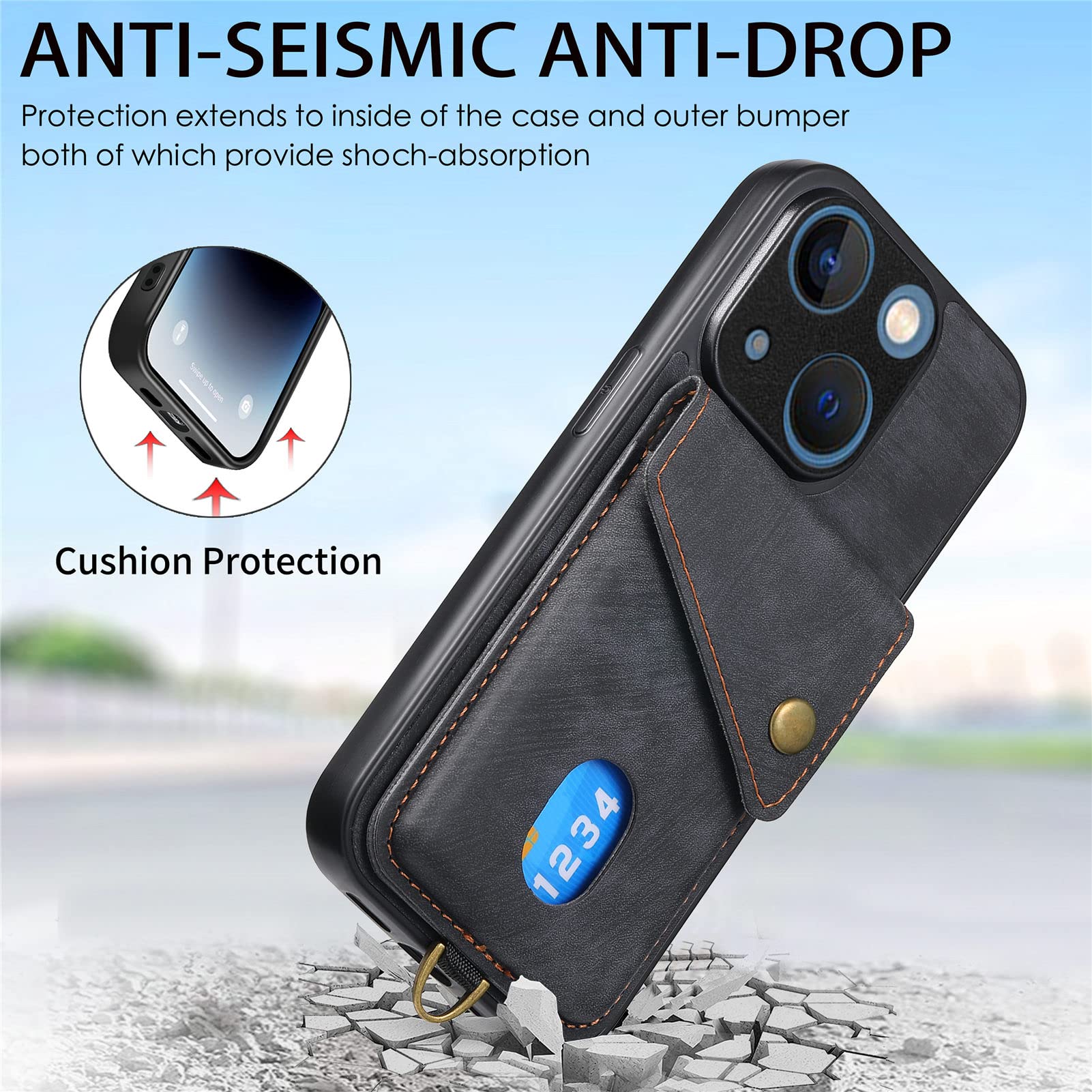 Asuwish IPhone 13 Hülle Mit Kartenfach – RFID-Schutz, Handschlaufe, Glasfolie