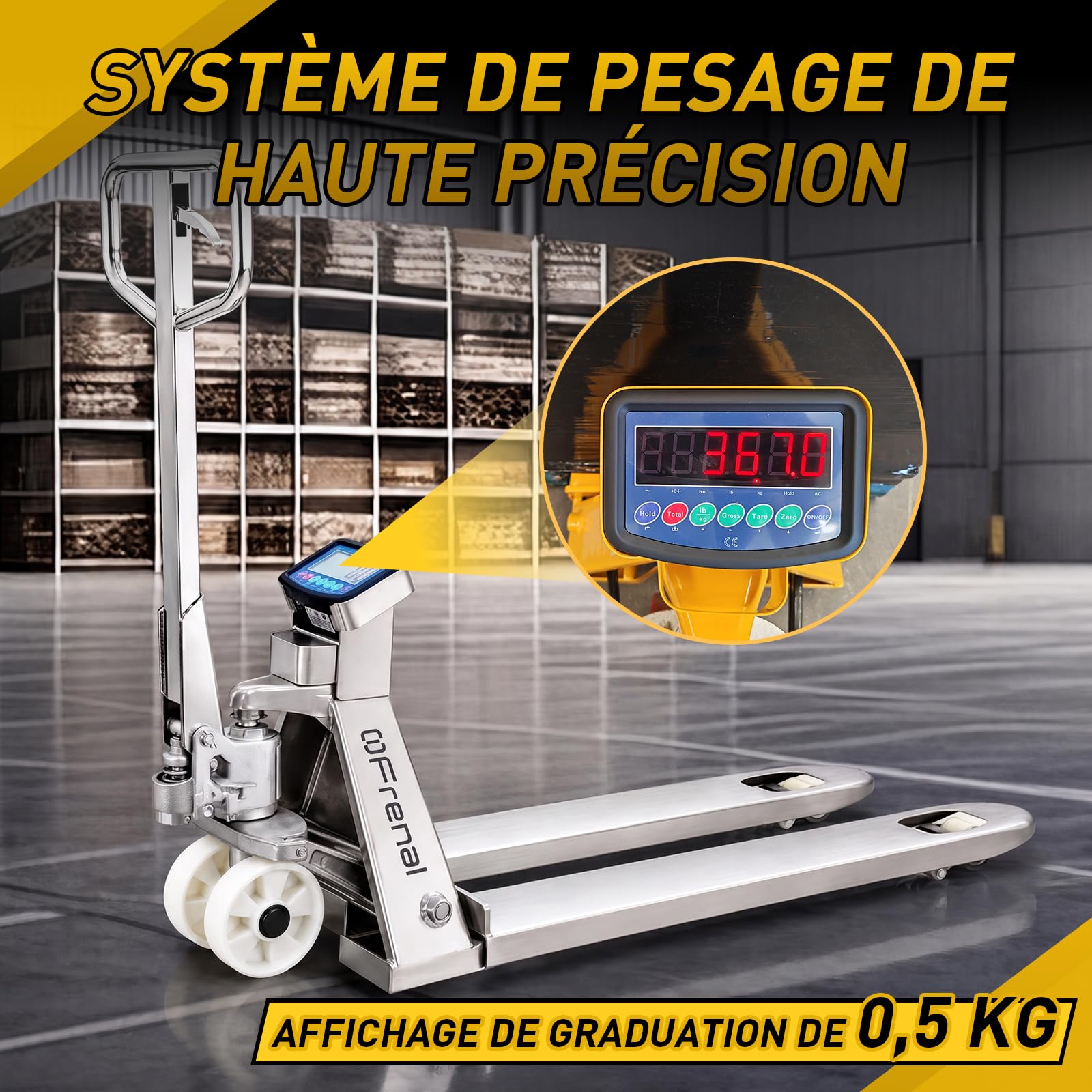 Transpalette peseur Manuel INOX 2500 kg, fourches 1150 mm WH-25SS