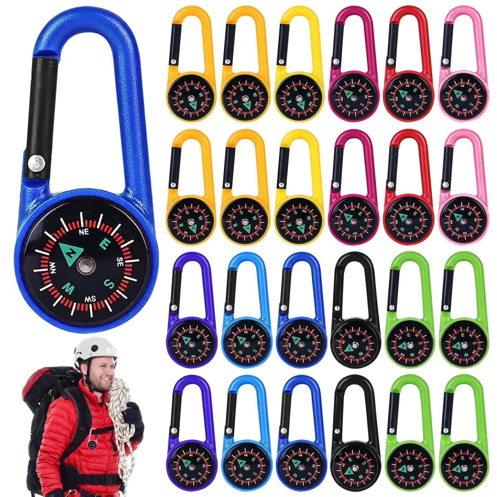 GOMETY 24 mini bussola colorata portachiavi con moschettone multifunzione per attività all'aperto
