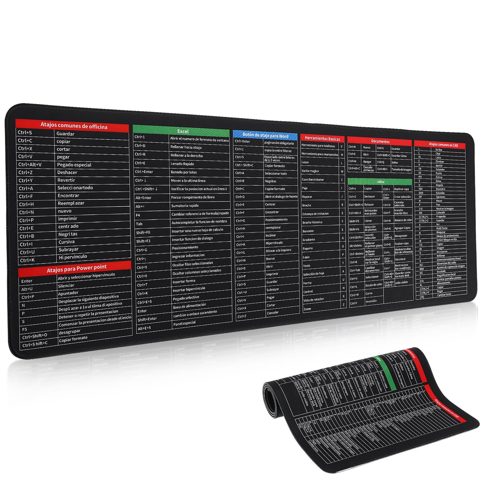 Veemoon Excel Spickzettel Mauspad 300x800x3mm rutschfest Gummi Stoff Schreibtischunterlage Office Homeoffice