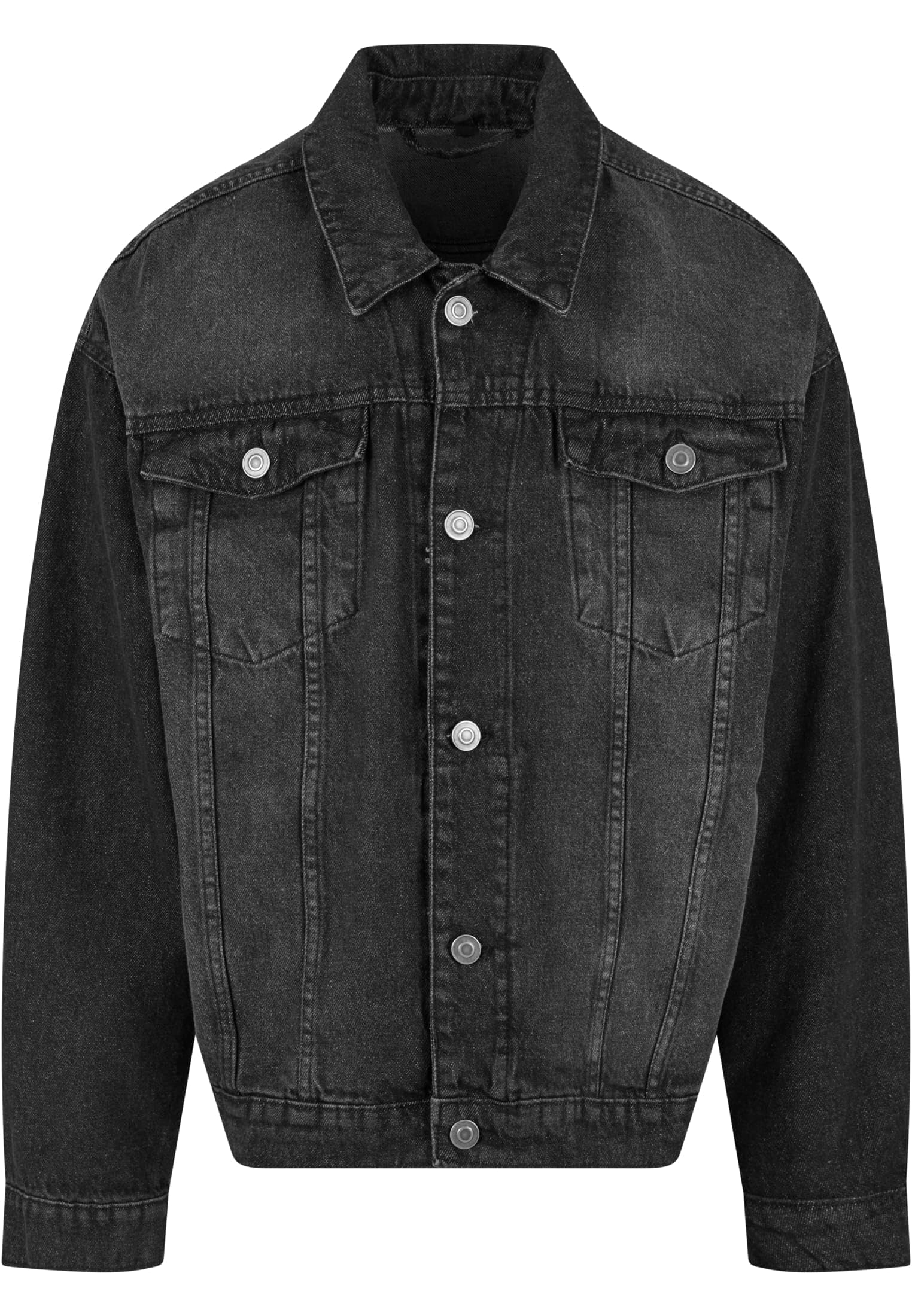 Build Your Brand Męska kurtka dżinsowa Heavy Ounce Boxy Denim Jacket, męska kurtka dżinsowa o kroju bokserskim, rozmiary S - 5XL, Black washed, 4XL
