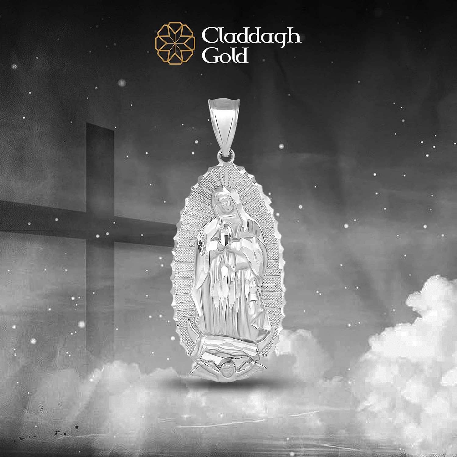 .925 Sterling Silver or Gold 1-1/5" Our Lady of Guadalupe Immaculate Conception Catholic Pendant - Choice of Metal Type, Color, and Fineness - Image 4